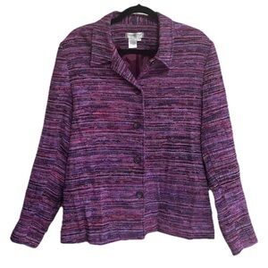Coldwater Creek Blazer Jacket Size CL Purple Striped Textured Work Career